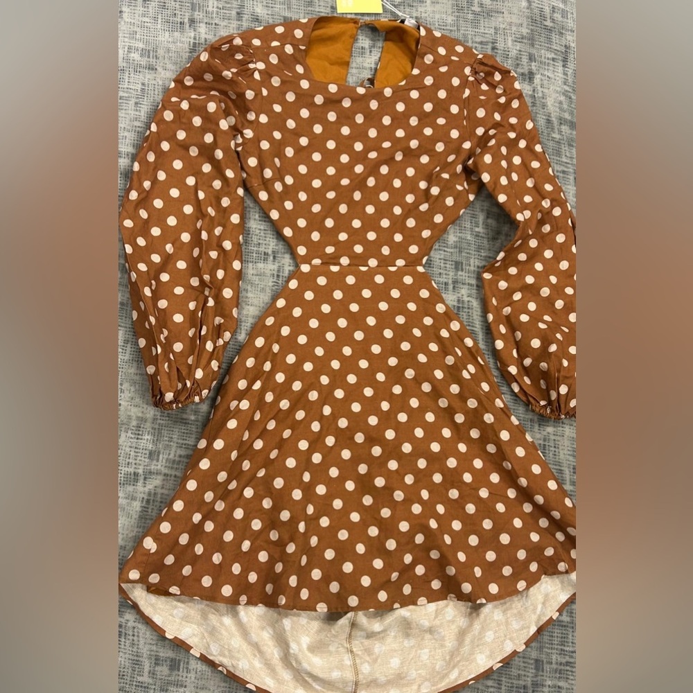 Charlie Holiday Tan Dress with Cream Polka Dots